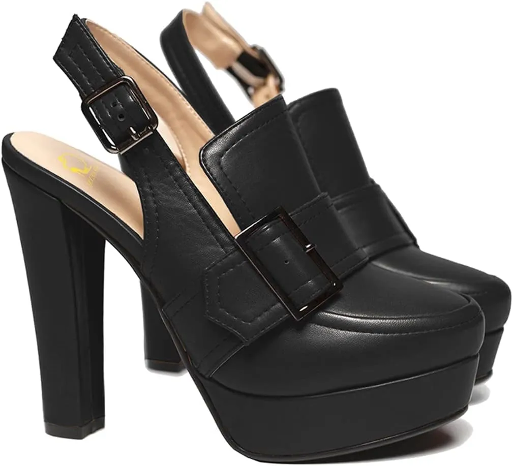 SHODENSE Women Vintage Platform Chunky High Heels Pumps Shoes Round Closed Toe Platform Loafers Ankle Strap Block Heel Slingback Summer Sandals Backless Buckle Loafer Ladies Sexy Chic Party 4-11 M US