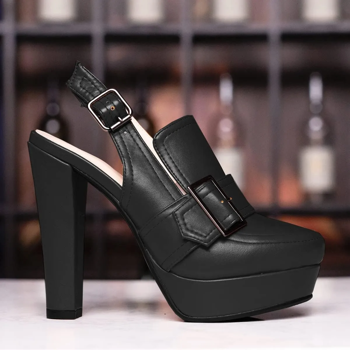SHODENSE Women Vintage Platform Chunky High Heels Pumps Shoes Round Closed Toe Platform Loafers Ankle Strap Block Heel Slingback Summer Sandals Backless Buckle Loafer Ladies Sexy Chic Party 4-11 M US
