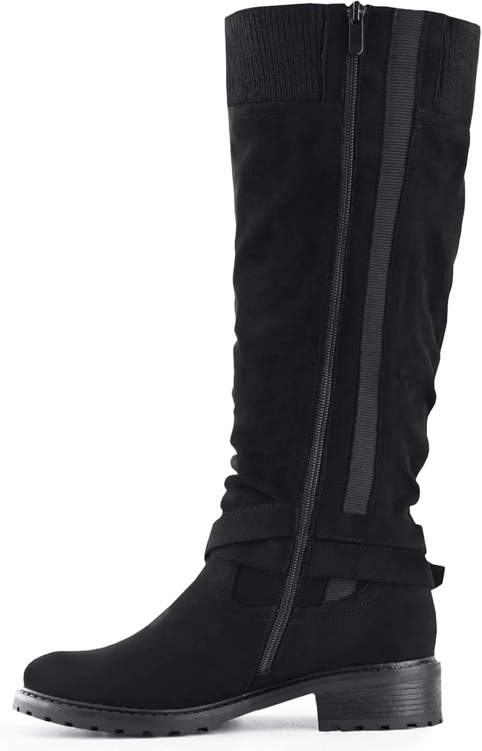 Shoe'N Tale Women's Wide Calf Knee High Boots Stretchy Low Heel Round Toe Winter Boots with Side Zipper