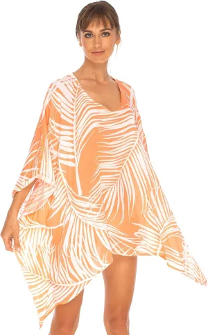 SHU-SHI Womens Short Beach Swimsuit Cover Up Poncho Dress Kaftan Loose Top Floral