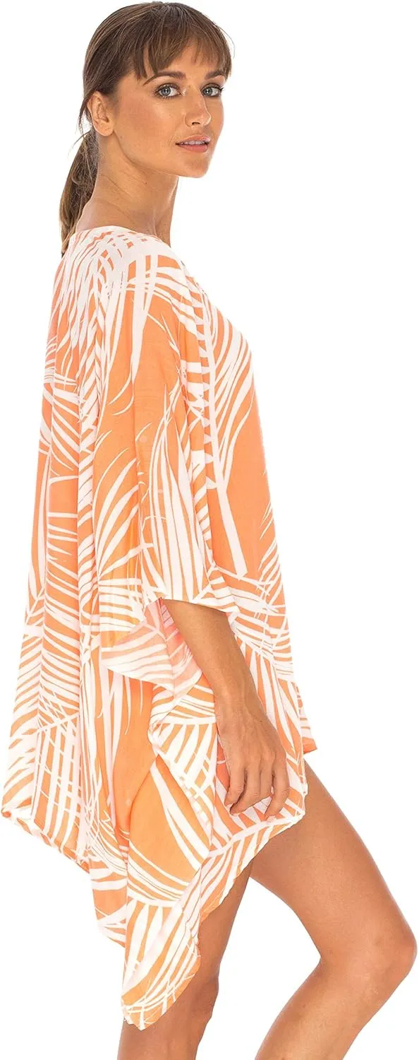 SHU-SHI Womens Short Beach Swimsuit Cover Up Poncho Dress Kaftan Loose Top Floral