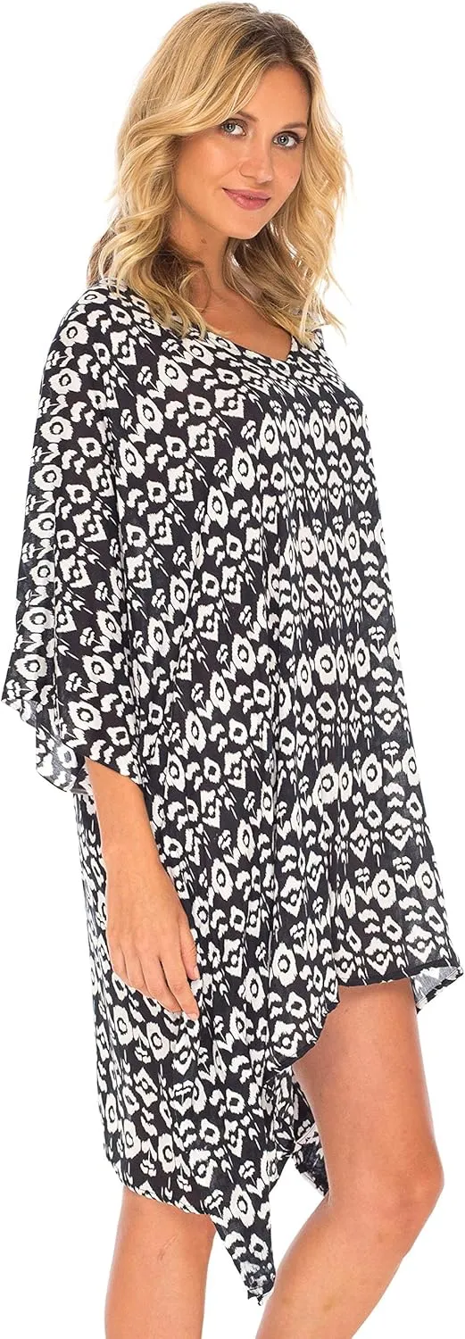 SHU-SHI Womens Short Beach Swimsuit Cover Up Poncho Dress Kaftan Loose Top Floral