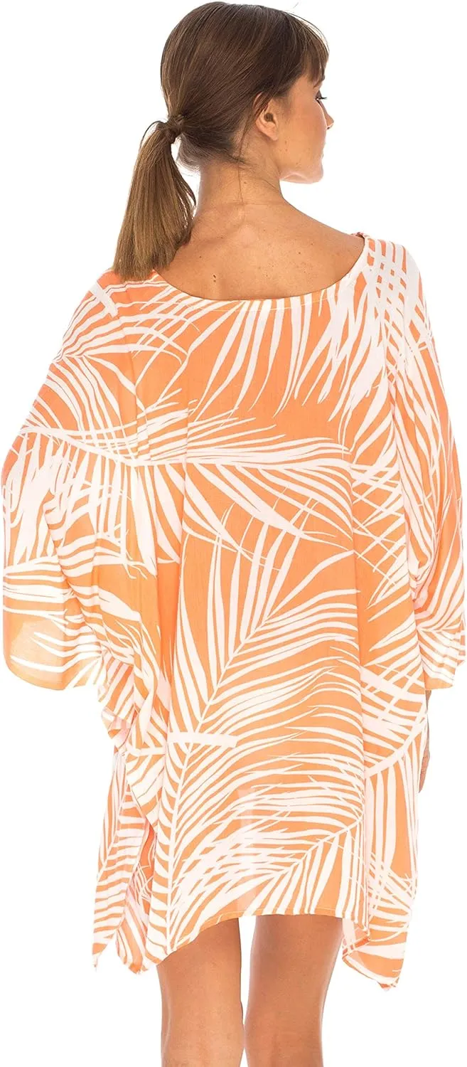 SHU-SHI Womens Short Beach Swimsuit Cover Up Poncho Dress Kaftan Loose Top Floral