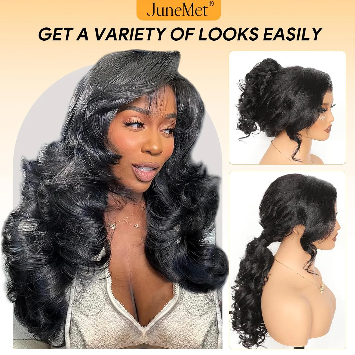 Side Part Layered Curtain Bangs Wig Human Hair 9x6 Glueless Wigs Human Hair Pre Plucked Pre Cut Loose Body Wave 220 Density HD Lace Clourse Front Wigs with Bangs for Black Women 28 Inch