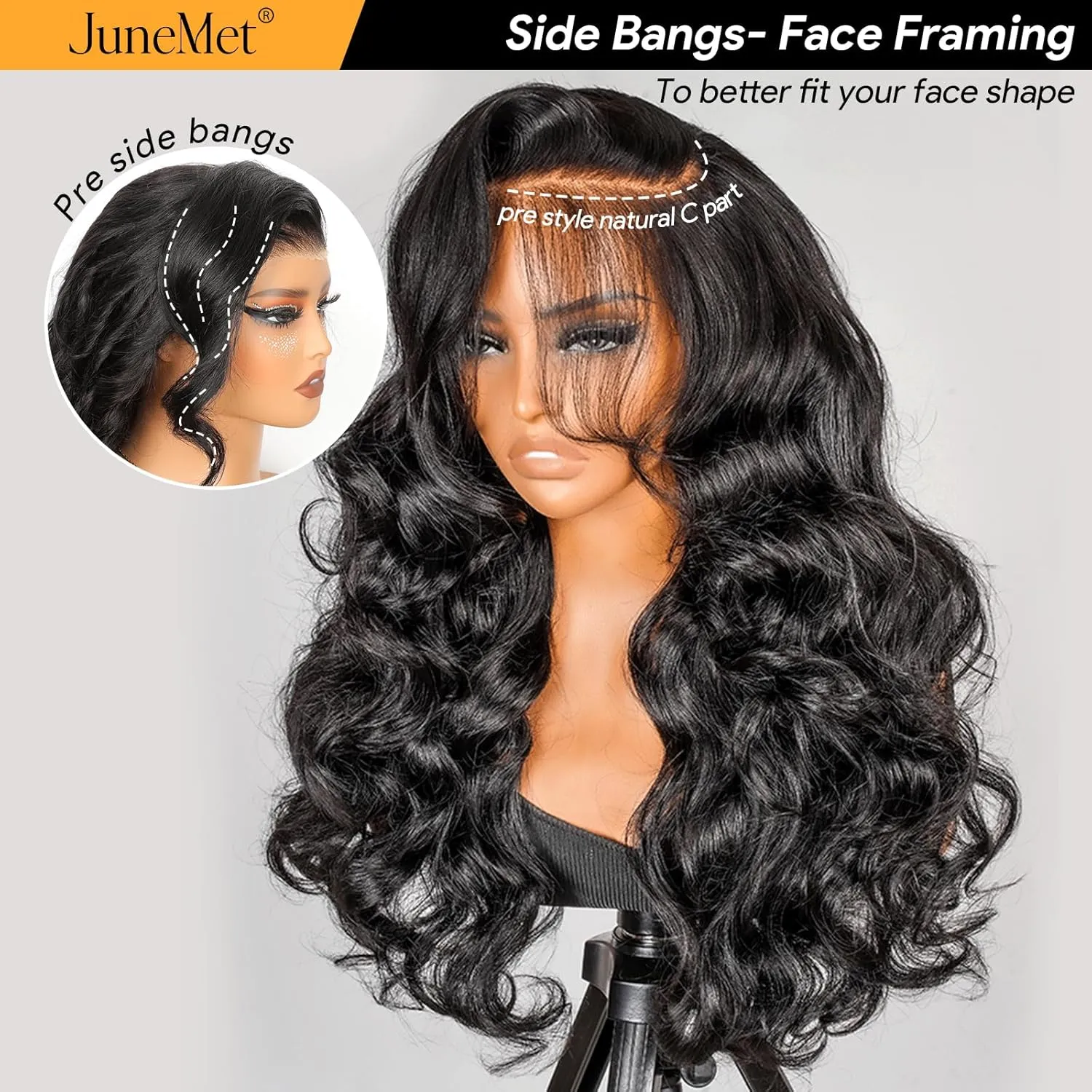 Side Part Layered Curtain Bangs Wig Human Hair 9x6 Glueless Wigs Human Hair Pre Plucked Pre Cut Loose Body Wave 220 Density HD Lace Clourse Front Wigs with Bangs for Black Women 28 Inch