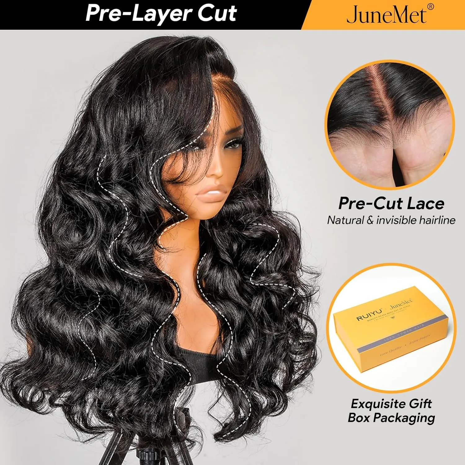 Side Part Layered Curtain Bangs Wig Human Hair 9x6 Glueless Wigs Human Hair Pre Plucked Pre Cut Loose Body Wave 220 Density HD Lace Clourse Front Wigs with Bangs for Black Women 28 Inch