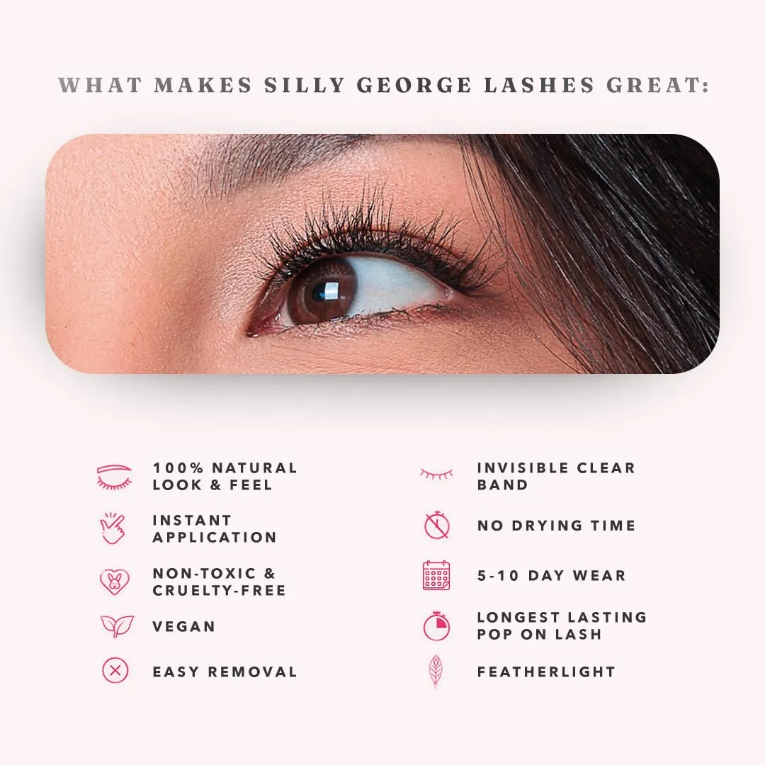 Silly George Pop-On Lashes - DIY 1-Step Pre-Glued Faux Eyelash Clusters, Natural Look Extensions, Black - Blush, 5-7 Pair Set, Pack of 60 Clusters