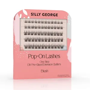 Silly George Pop-On Lashes - DIY 1-Step Pre-Glued Faux Eyelash Clusters, Natural Look Extensions, Black - Blush, 5-7 Pair Set, Pack of 60 Clusters