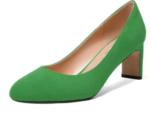 SKYSTERRY Womens Round Toe Fashion Dating Slip On Suede Block Mid Heel Pumps Shoes 2.5 Inch