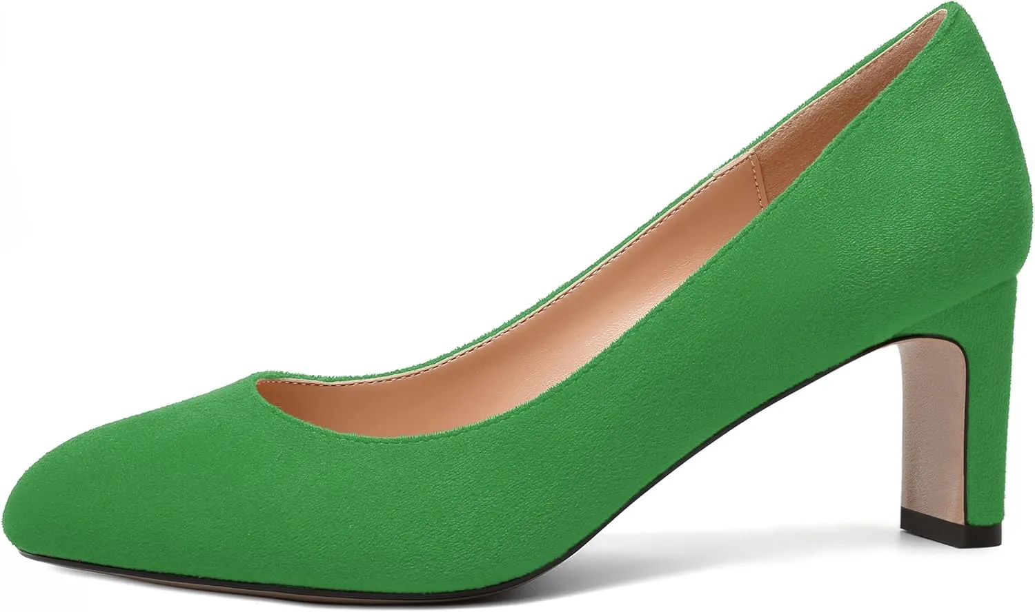 SKYSTERRY Womens Round Toe Fashion Dating Slip On Suede Block Mid Heel Pumps Shoes 2.5 Inch