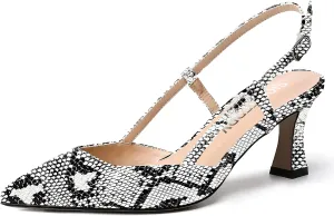 SKYSTERRY Women's Slip On Patent Pointed Toe Slingback Casual Dating Spool Mid Heel Pumps Shoes 2.5 Inch