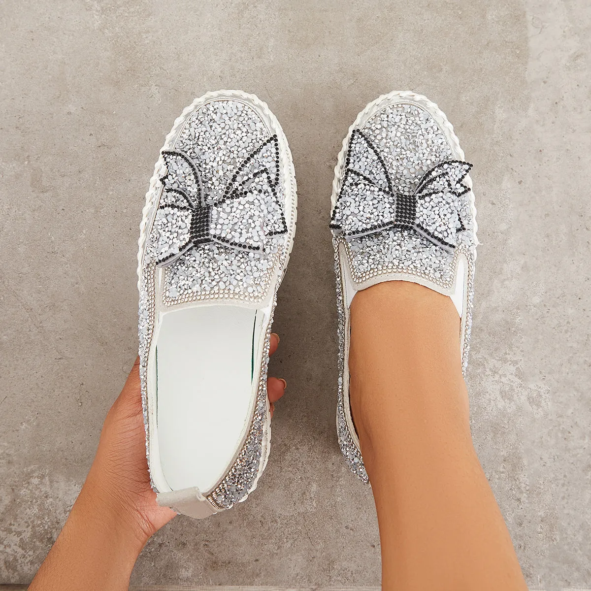 Slip International delivery on Bowknot Glitter Walking Shoes Loafers Platform High-quality