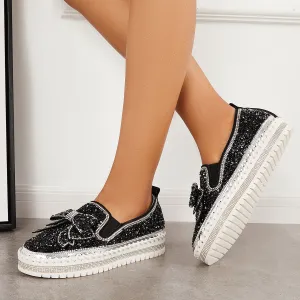 Slip International delivery on Bowknot Glitter Walking Shoes Loafers Platform High-quality