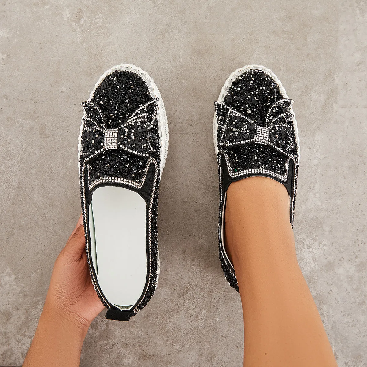 Slip International delivery on Bowknot Glitter Walking Shoes Loafers Platform High-quality