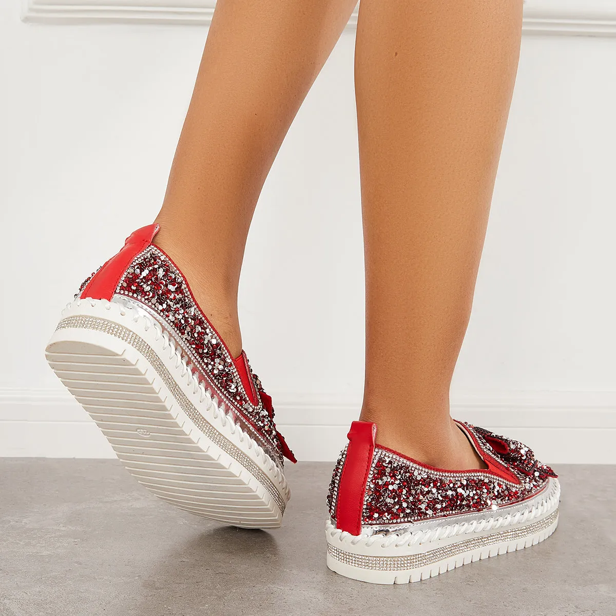 Slip International delivery on Bowknot Glitter Walking Shoes Loafers Platform High-quality