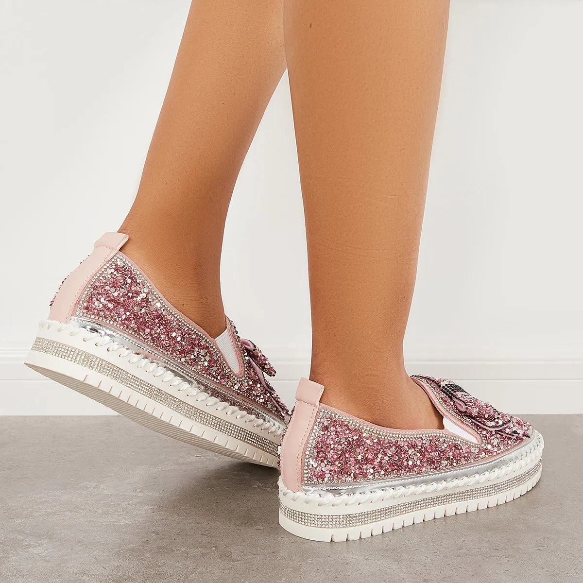 Slip International delivery on Bowknot Glitter Walking Shoes Loafers Platform High-quality