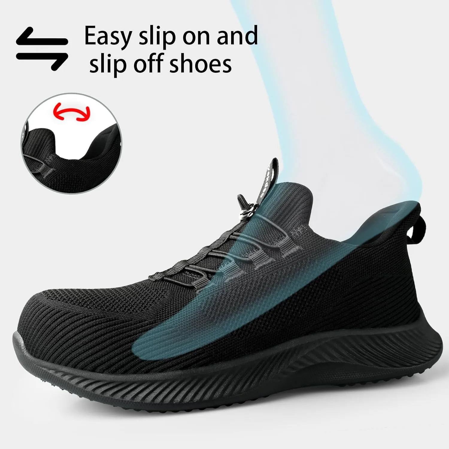 Slip On Steel Toe Shoes for Men Work Safety Sneakers Comfortable Indestructible Industrial Construction Footwear