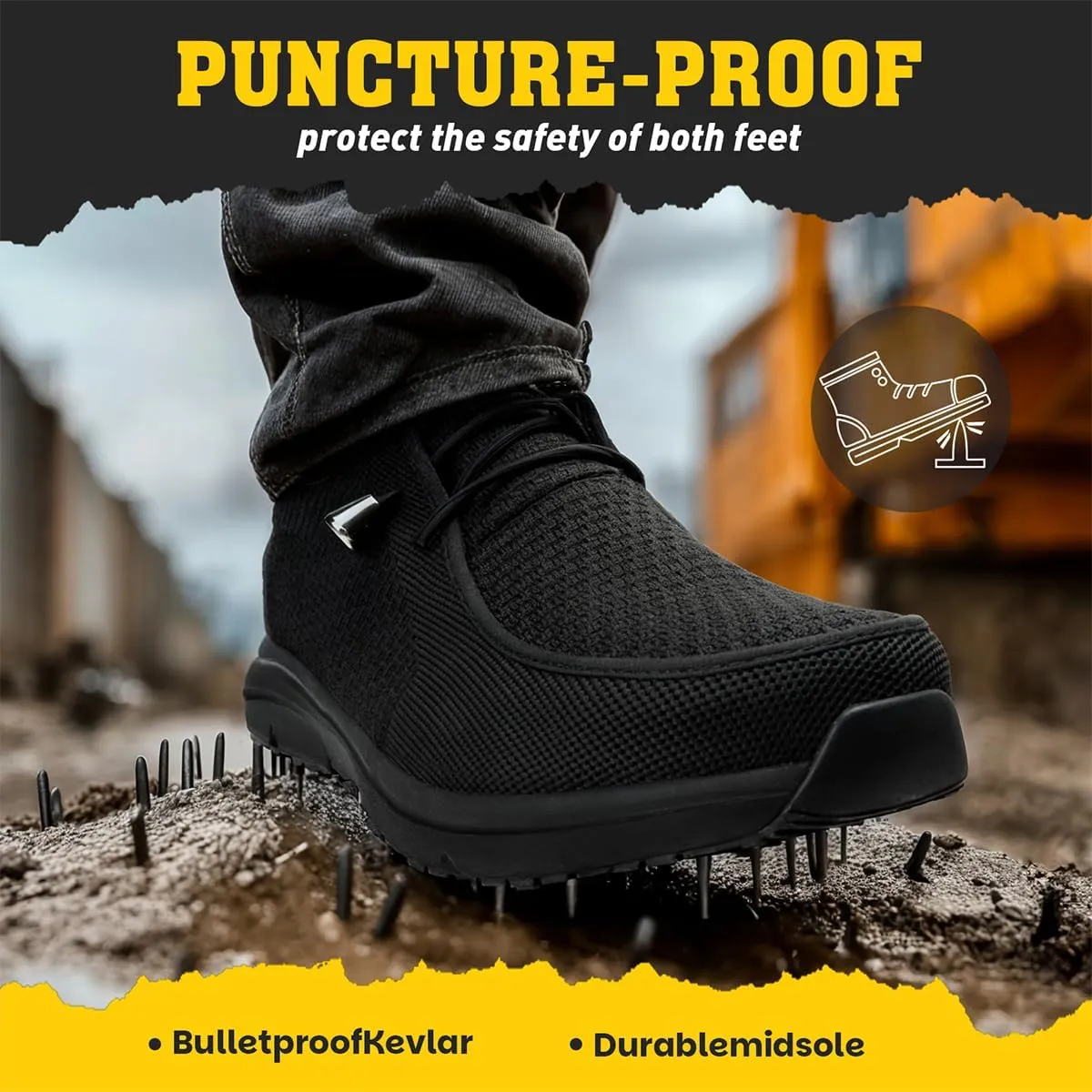 Slip On Steel Toe Shoes Men Women Waterproof Non Slip Lightweight Comfortable Walking Loafers No-Laces
