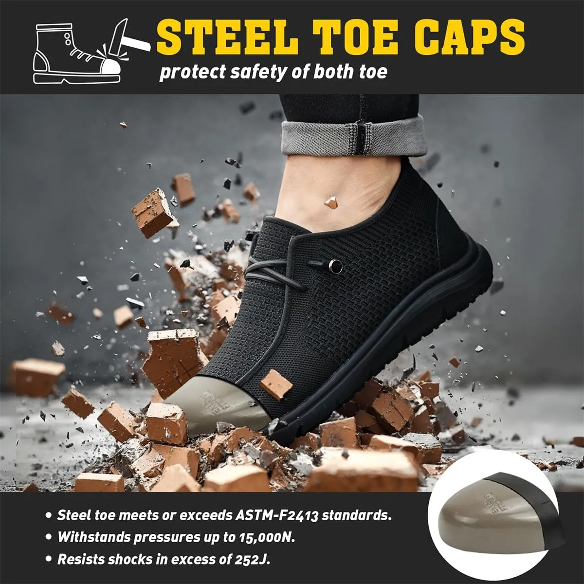 Slip On Steel Toe Shoes Men Women Waterproof Non Slip Lightweight Comfortable Walking Loafers No-Laces