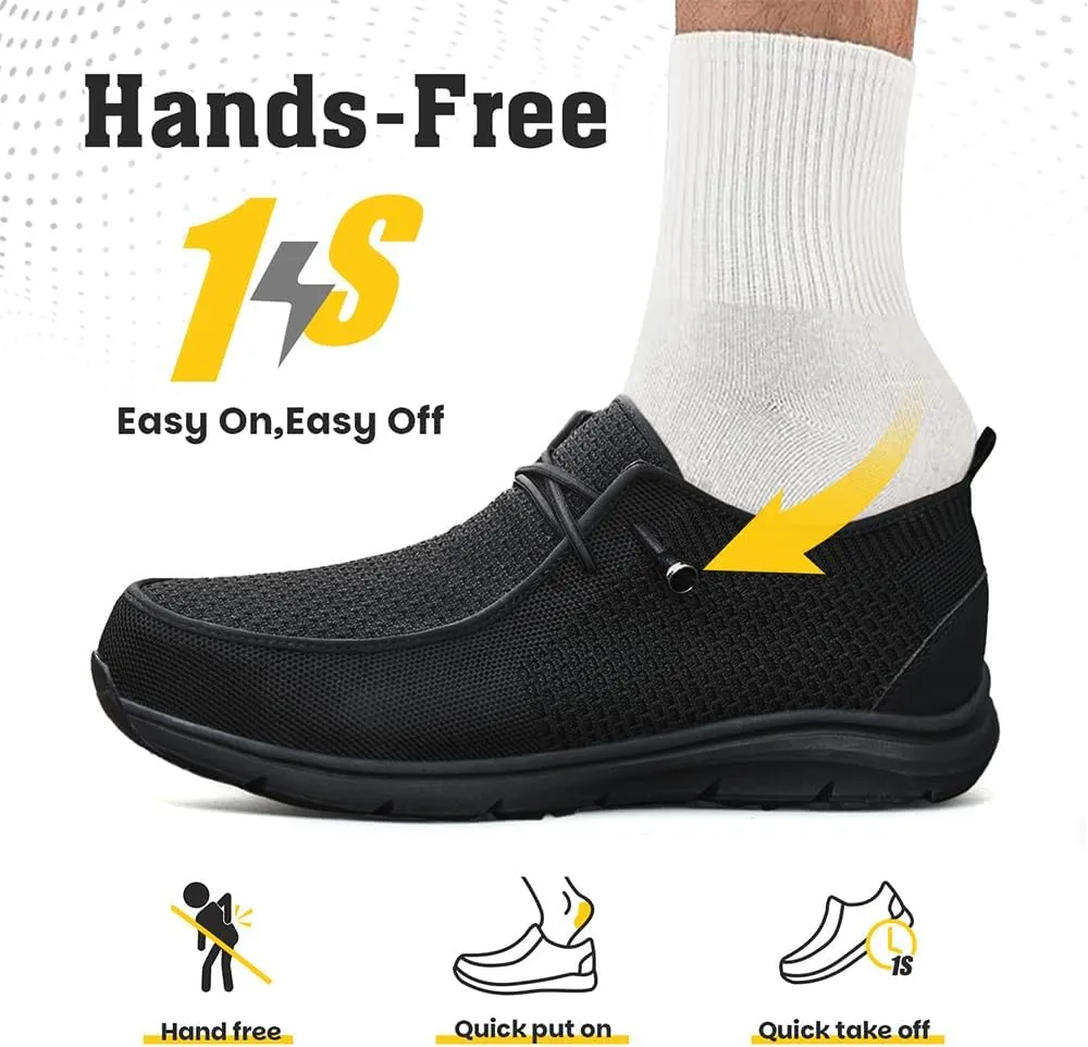 Slip On Steel Toe Shoes Men Women Waterproof Non Slip Lightweight Comfortable Walking Loafers No-Laces