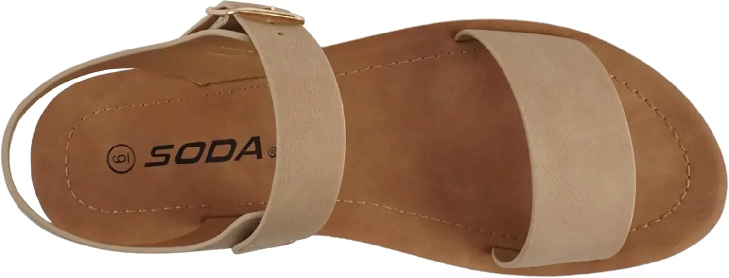 Soda PLENTY ~ Women's Strappy Ankle Wrap Buckle Fashion Flat Sandals