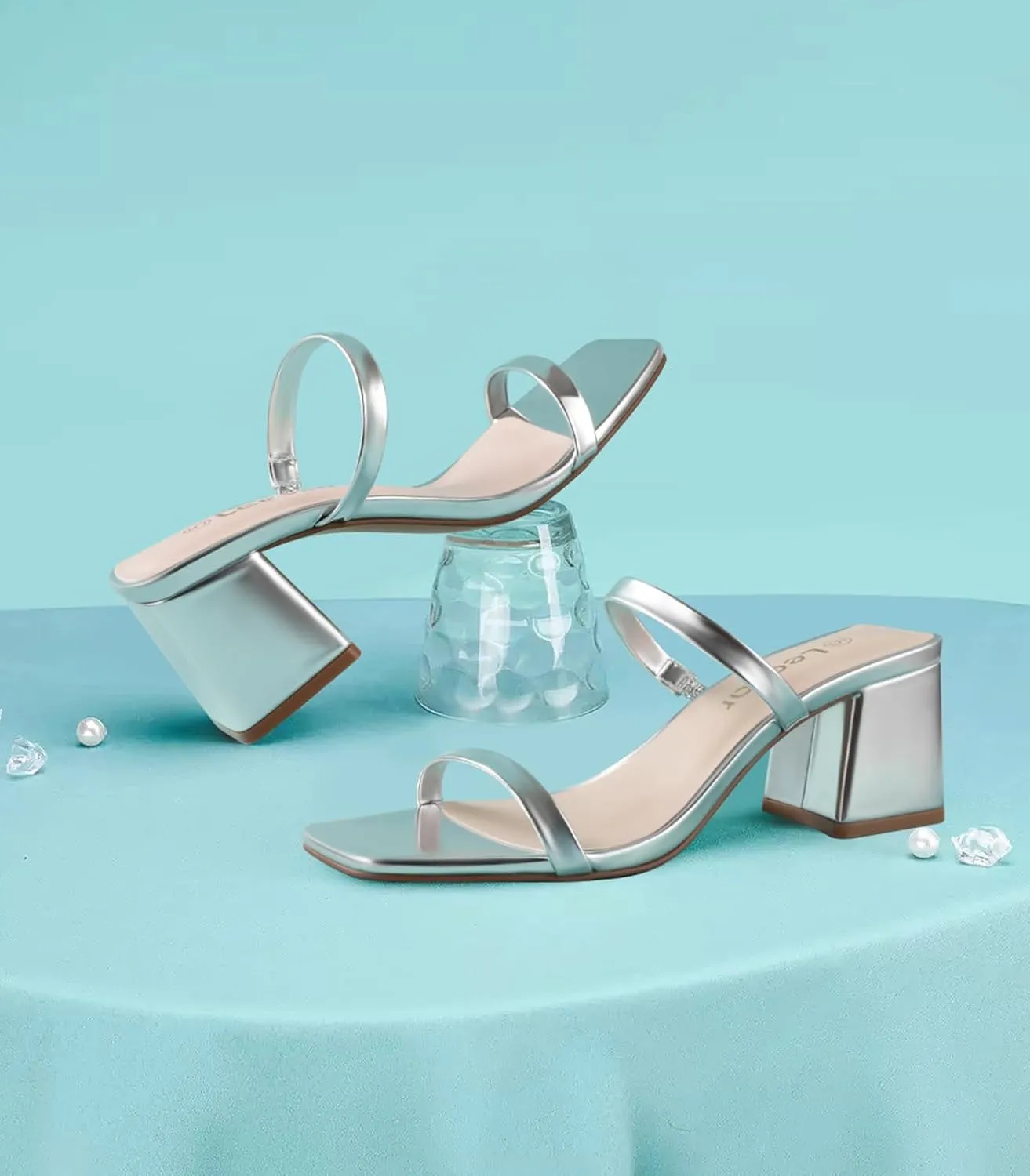 Square Toe Heeled Sandals for Women - Women's Low Block Heels Sandals - 2.25IN Open Toe Ankle Strap Chunky Heels - Slip on Heeled Sandal Mule- Nude Black Strappy Heels for Party Wedding Dress Shoes
