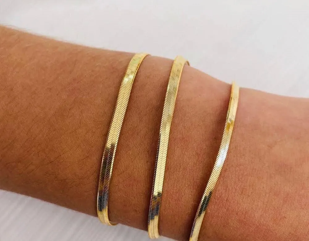Stainless Steel Flat Snake Chain Bracelet