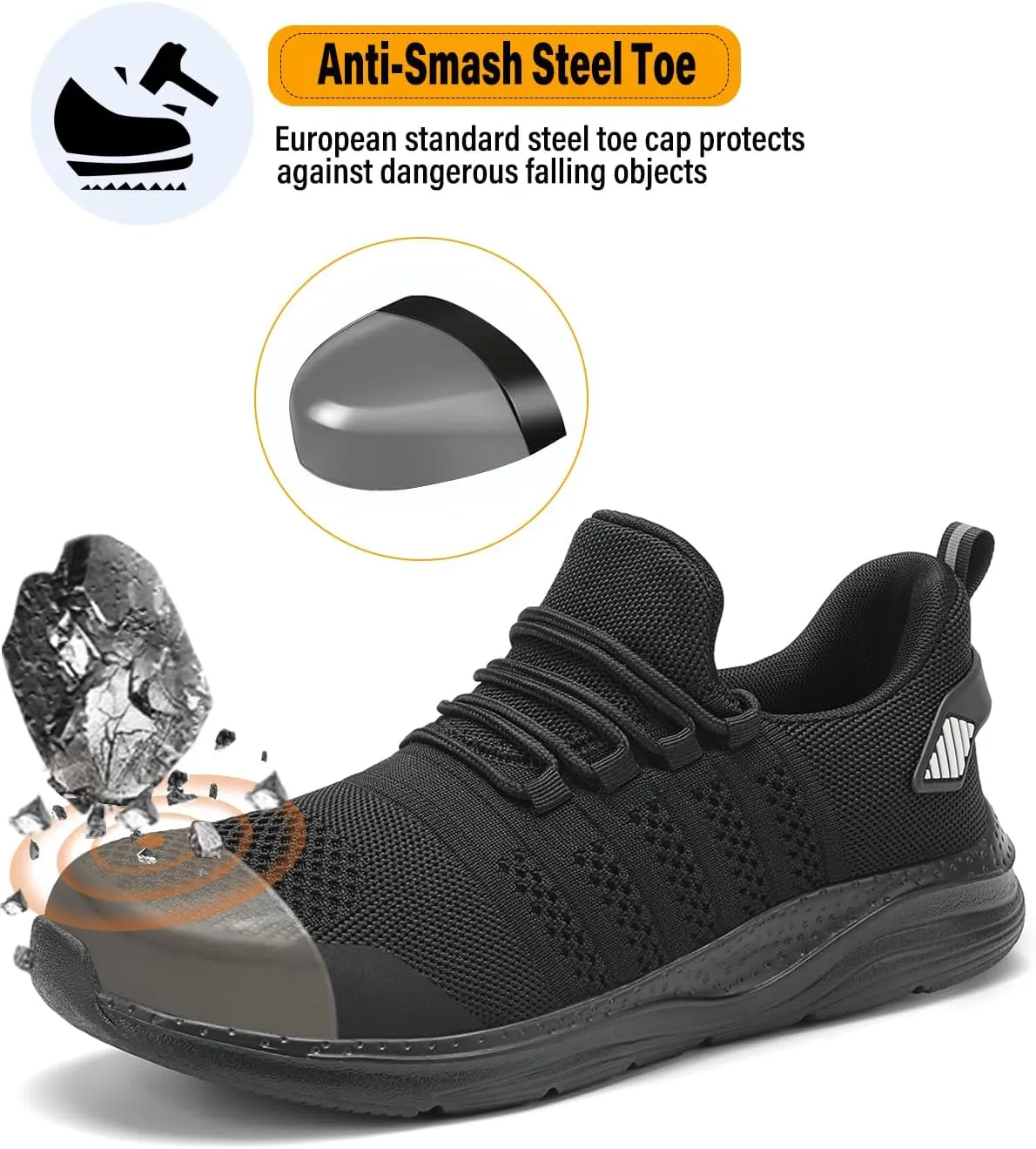 Steel Toe Shoes for Men Safety Puncture Proof Comfy Work Sneakers Lightweight Breathable Non-Slip Construction Shoes