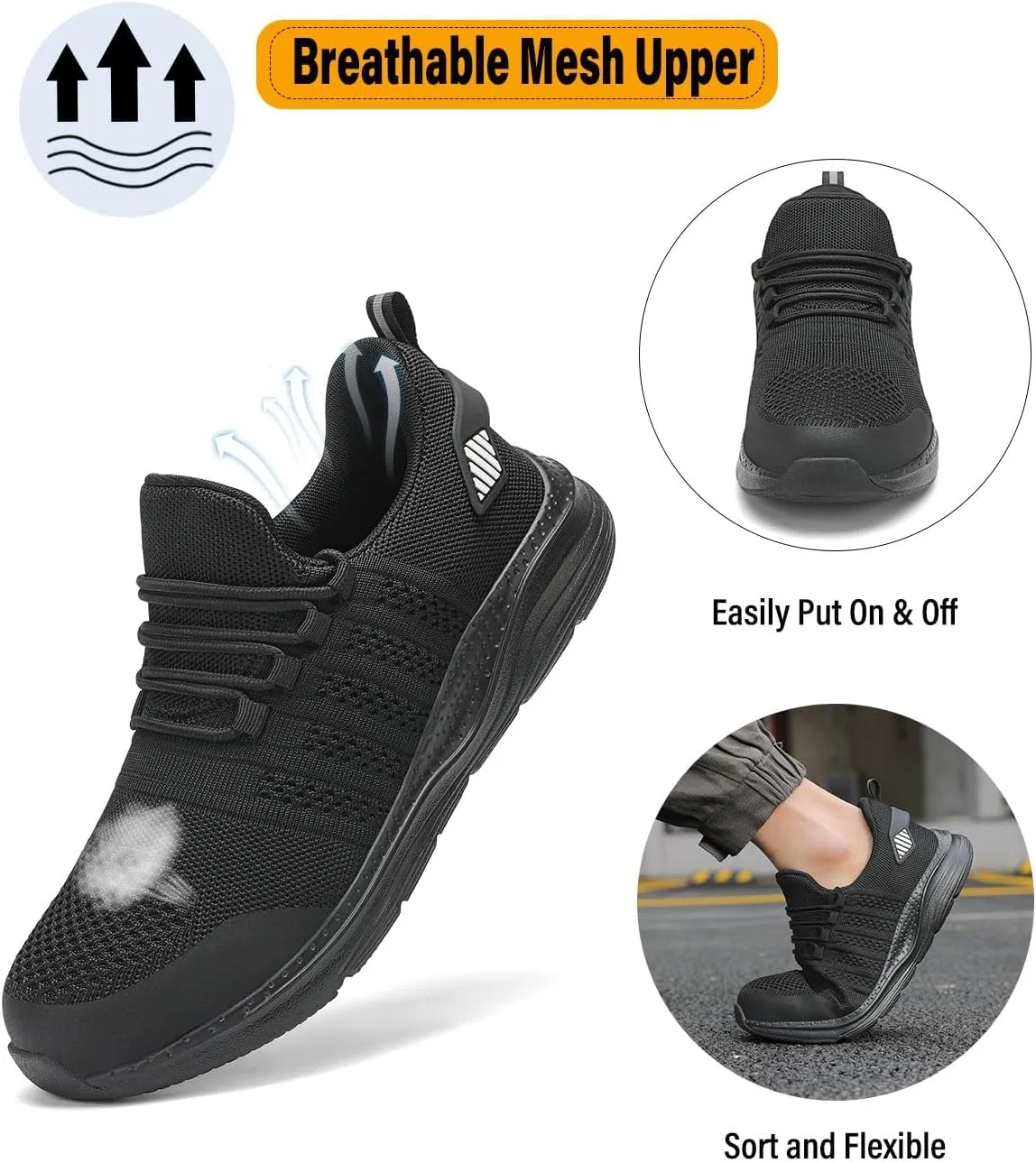 Steel Toe Shoes for Men Safety Puncture Proof Comfy Work Sneakers Lightweight Breathable Non-Slip Construction Shoes