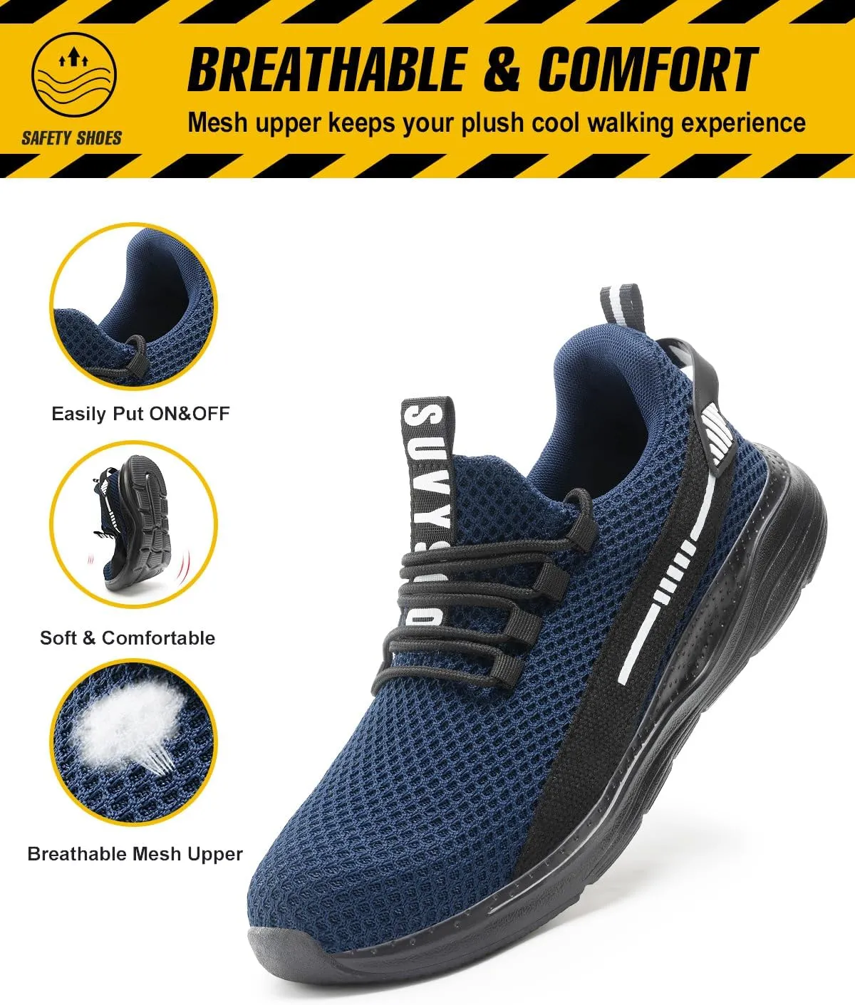 Steel Toe Shoes for Men Women Indestructible Puncture Proof Safety Work Shoes Comfortable Slip Resistant Sneakers Airy for Construction