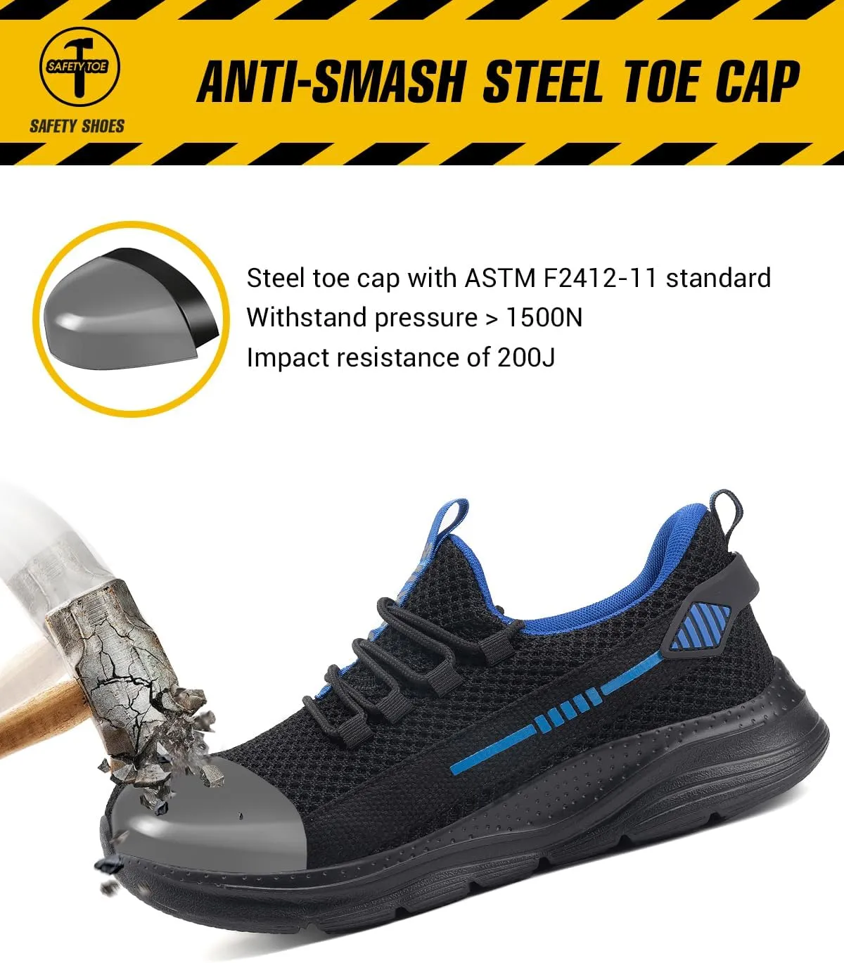Steel Toe Shoes for Men Women Indestructible Puncture Proof Safety Work Shoes Comfortable Slip Resistant Sneakers Airy for Construction