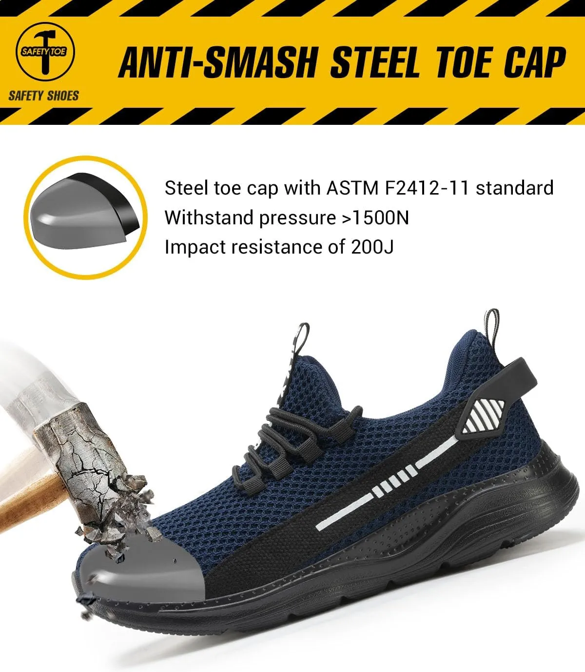 Steel Toe Shoes for Men Women Indestructible Puncture Proof Safety Work Shoes Comfortable Slip Resistant Sneakers Airy for Construction