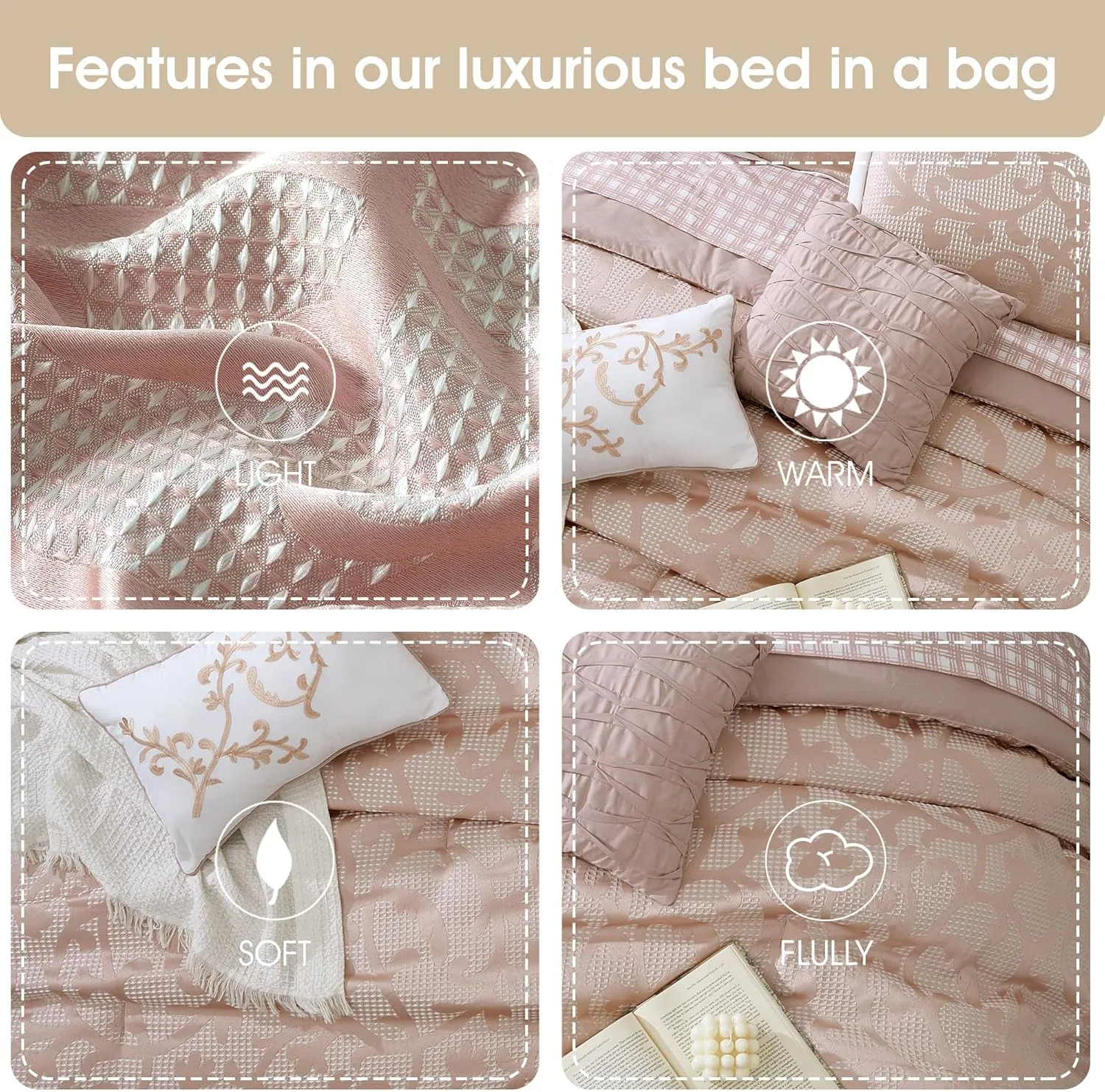 Stratford Park Blush Paisley Comforter Set King Size, 14 Piece, Jacquard Bedding Sets & Collections,1 Flat Sheet,1 Fitted Sheet, Pillow Shams Bedskirt