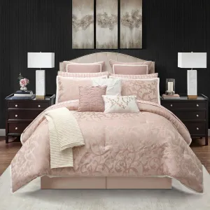 Stratford Park Blush Paisley Comforter Set King Size, 14 Piece, Jacquard Bedding Sets & Collections,1 Flat Sheet,1 Fitted Sheet, Pillow Shams Bedskirt