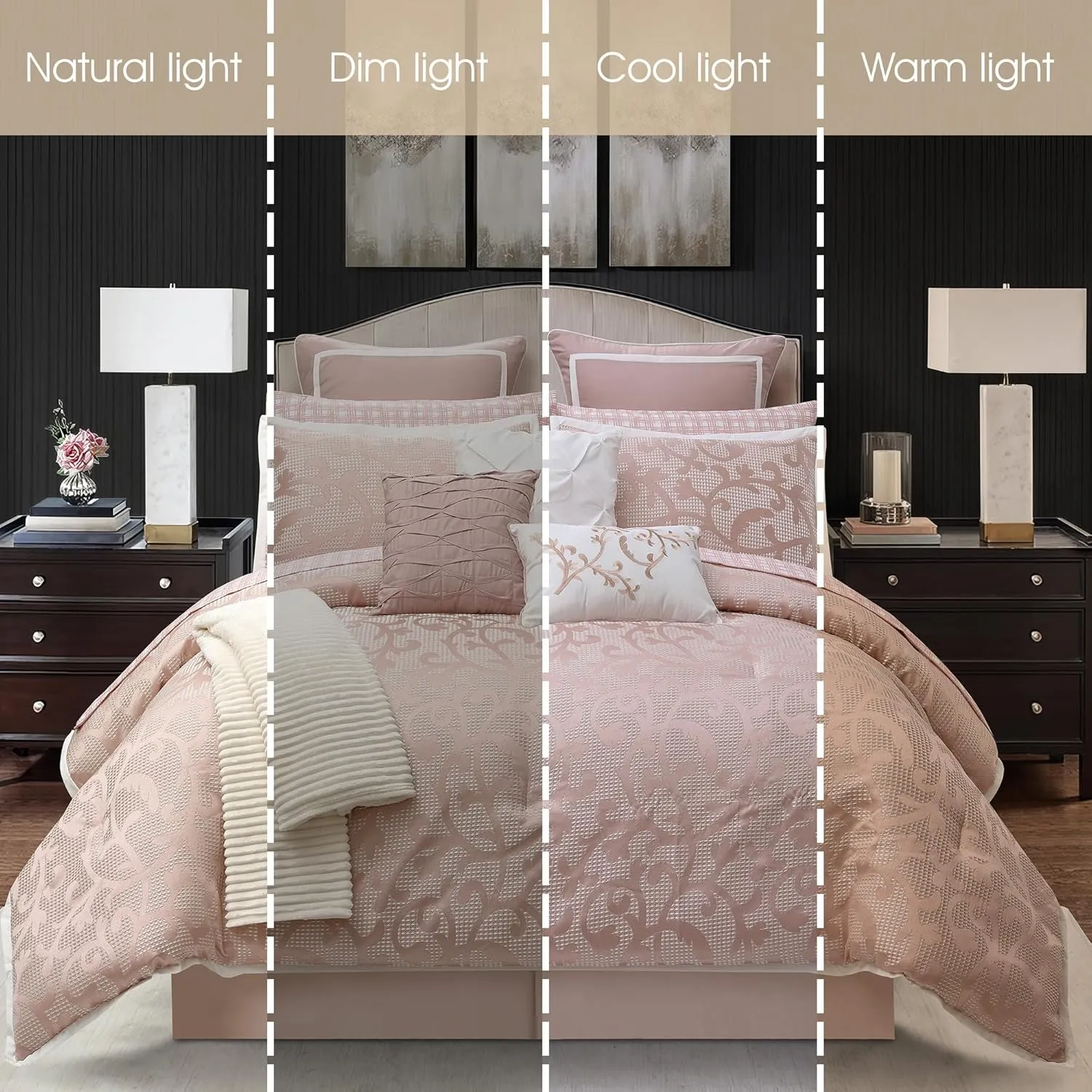 Stratford Park Blush Paisley Comforter Set King Size, 14 Piece, Jacquard Bedding Sets & Collections,1 Flat Sheet,1 Fitted Sheet, Pillow Shams Bedskirt
