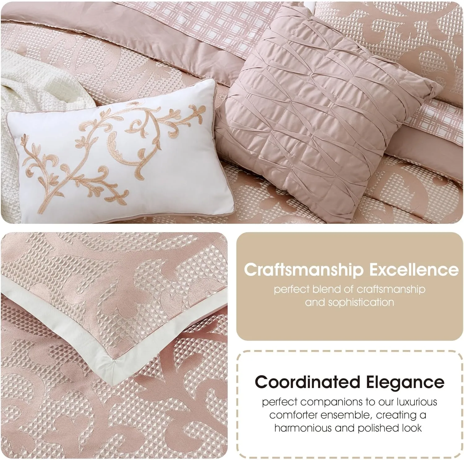 Stratford Park Blush Paisley Comforter Set King Size, 14 Piece, Jacquard Bedding Sets & Collections,1 Flat Sheet,1 Fitted Sheet, Pillow Shams Bedskirt