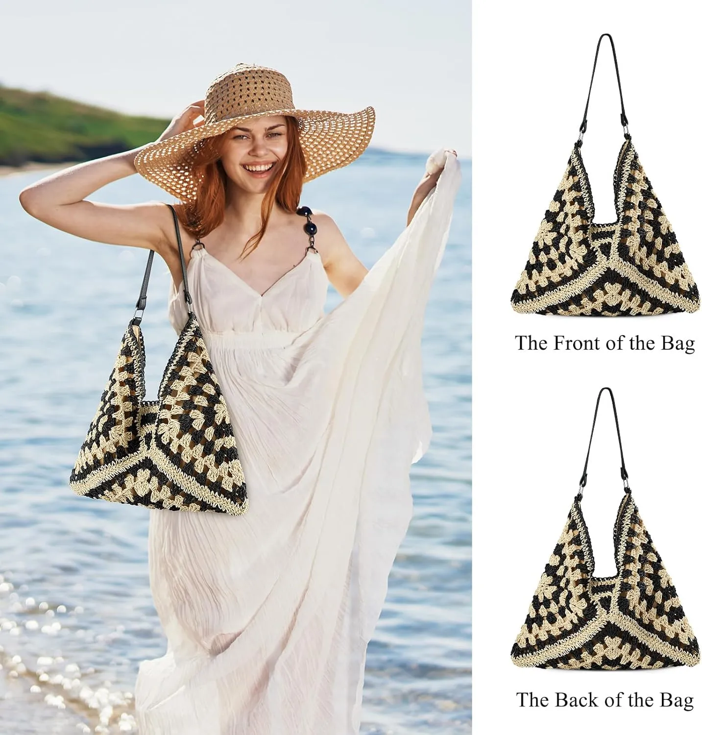 Straw Beach Bags for Women - Summer Woven Tote Bag Shoulder Handbags, Large Beach Bag for Women for Holiday