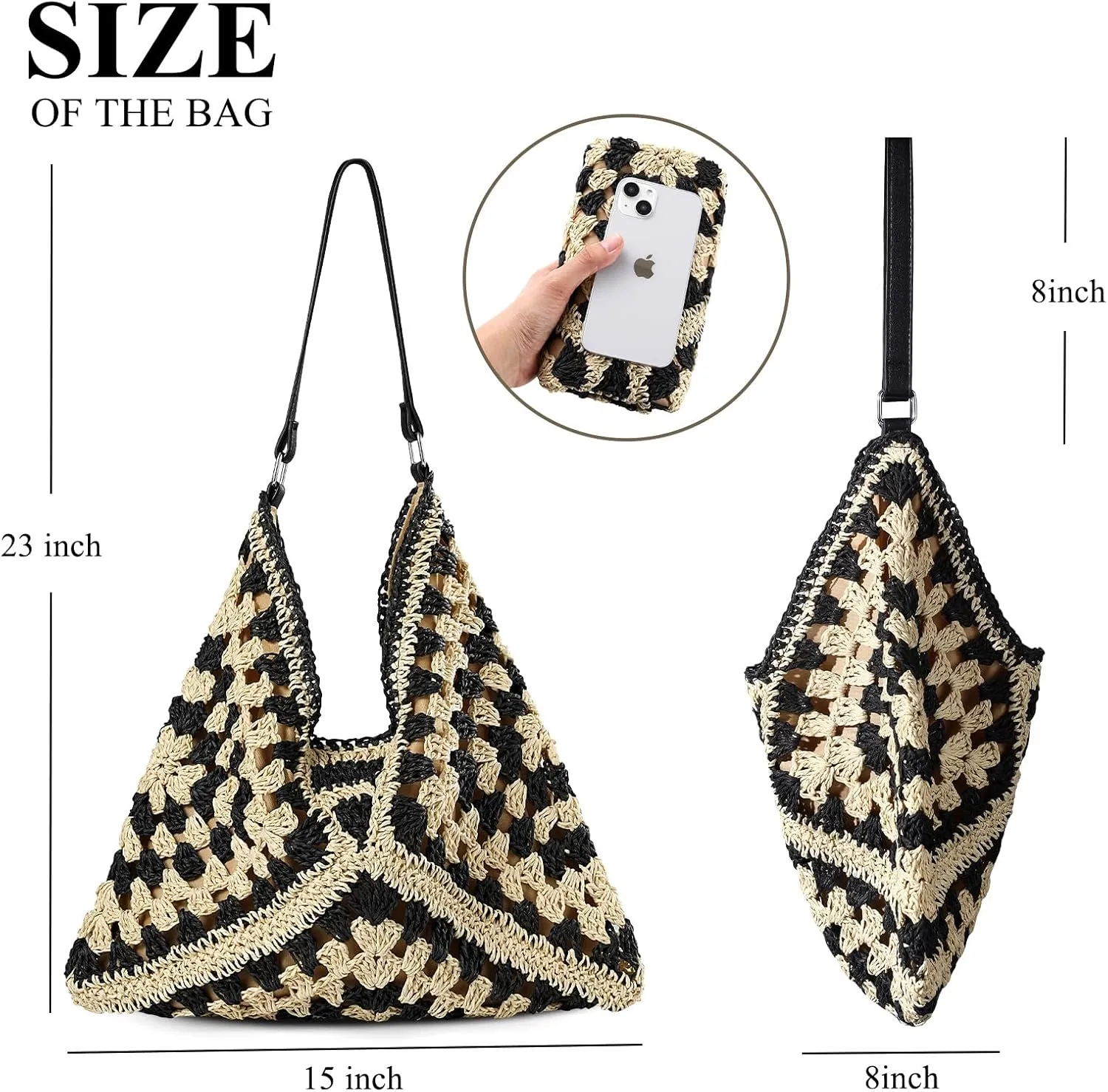 Straw Beach Bags for Women - Summer Woven Tote Bag Shoulder Handbags, Large Beach Bag for Women for Holiday