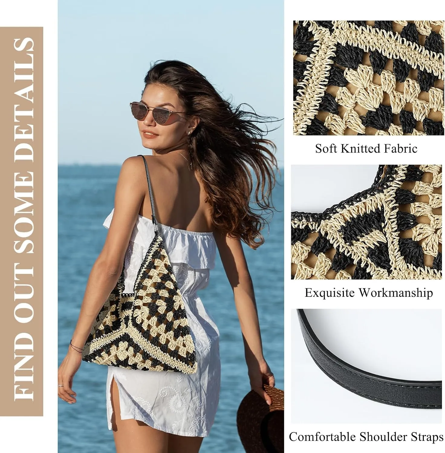 Straw Beach Bags for Women - Summer Woven Tote Bag Shoulder Handbags, Large Beach Bag for Women for Holiday