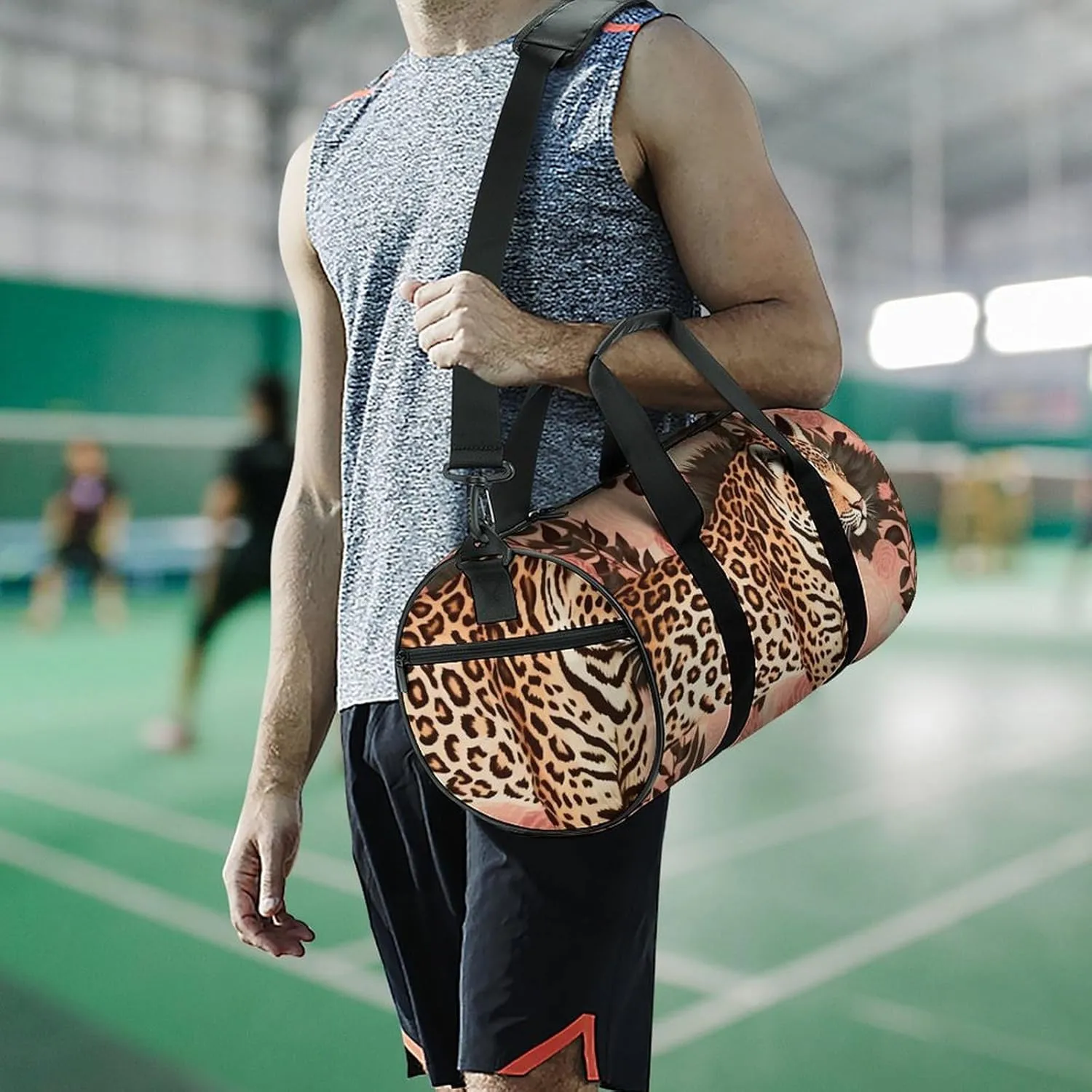 Striped Leopard Duffel Bag for Men Women Gym Bag Sports Small Overnight Bag for Travel Weekender