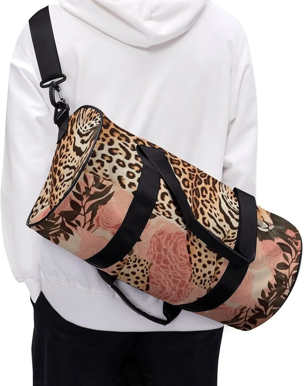 Striped Leopard Duffel Bag for Men Women Gym Bag Sports Small Overnight Bag for Travel Weekender