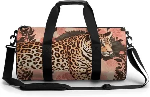 Striped Leopard Duffel Bag for Men Women Gym Bag Sports Small Overnight Bag for Travel Weekender