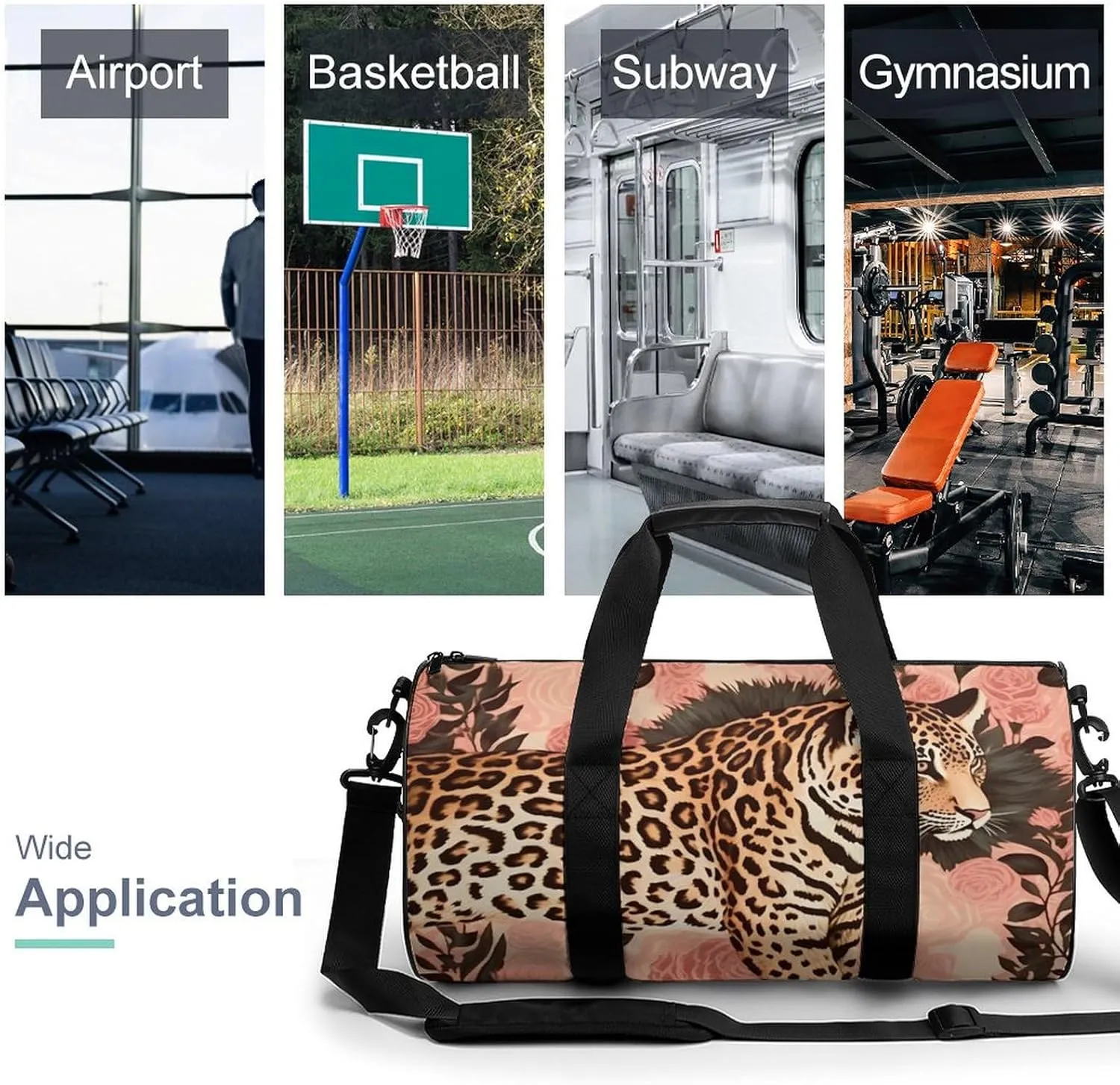 Striped Leopard Duffel Bag for Men Women Gym Bag Sports Small Overnight Bag for Travel Weekender