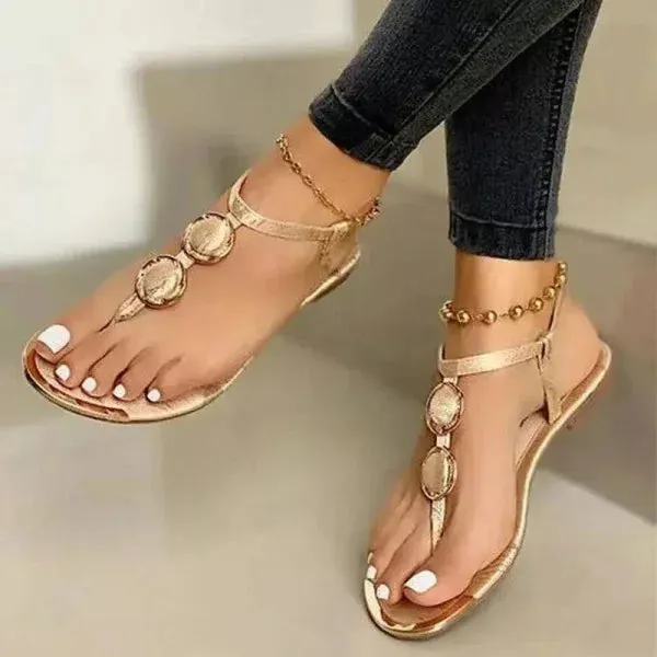 Stylish Flat Summer Footwear with Buckle Detail for Women
