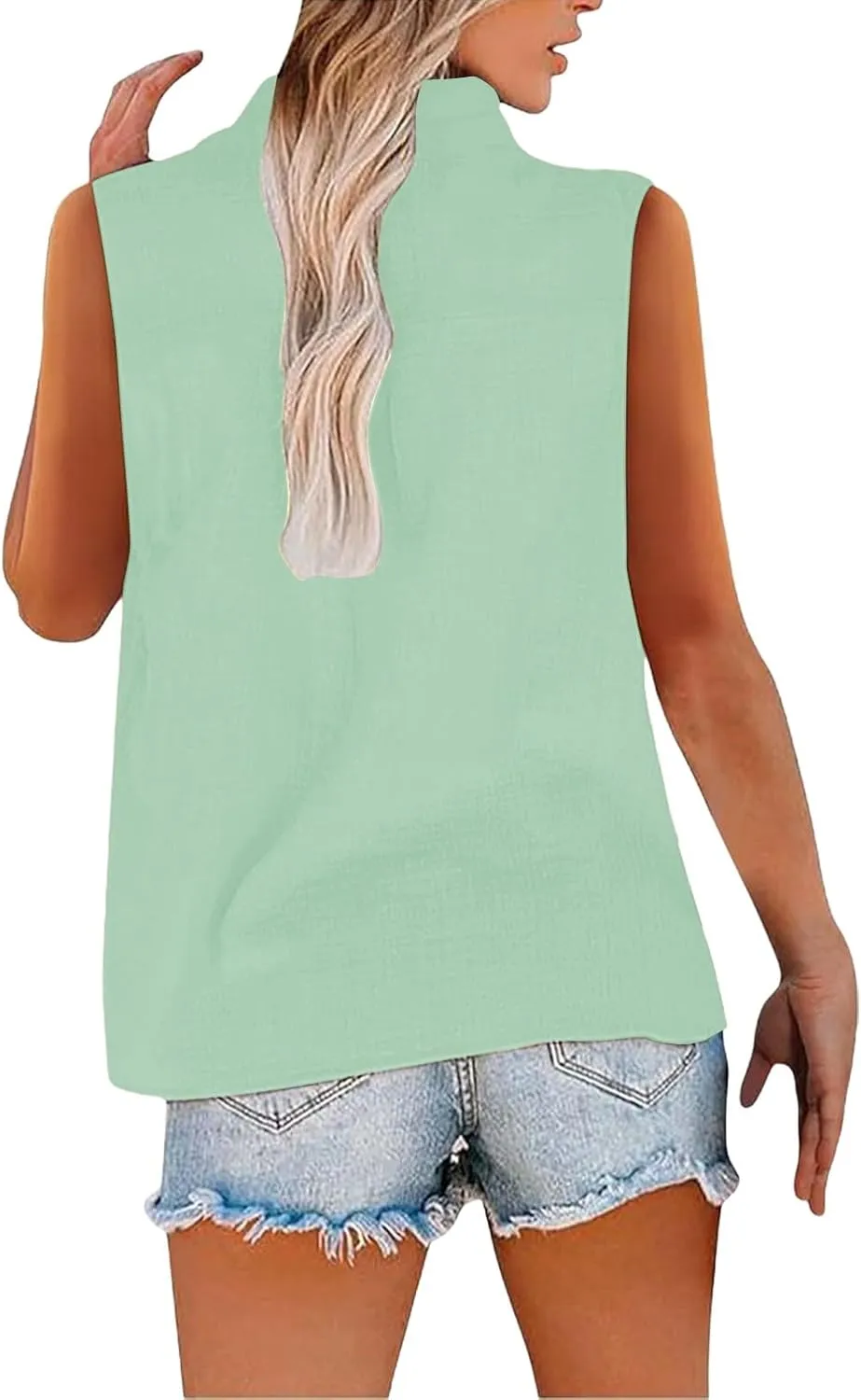 Summer Linen Sleeveless Button Down Shirts for Women Dressy Casual 2025 V Neck Plus Size Tank Tops Loose Blouses Trendy