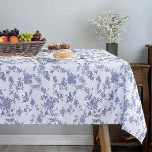 Summer Pastoral Washable Vintage Tablecloth with Blue Floral Patterns, Polyester Wrinkle Resistant Farmhouse Style Table Cloth for Spring, Indoor, Outdoor, Picnic, Dinning Table. 60*102 Blue