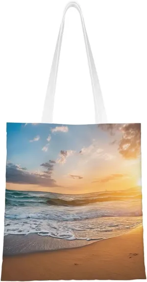 (Sunrise) Reusable Canvas Tote Bag For Women Lightweight Handbag Shopping Bag Stylish Shoulder Bag