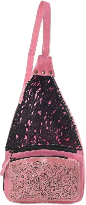 Sunset Serenade Sling Cowhide Hair on Crossbody Bag - Hand Tooled Unisex Sling Backpack