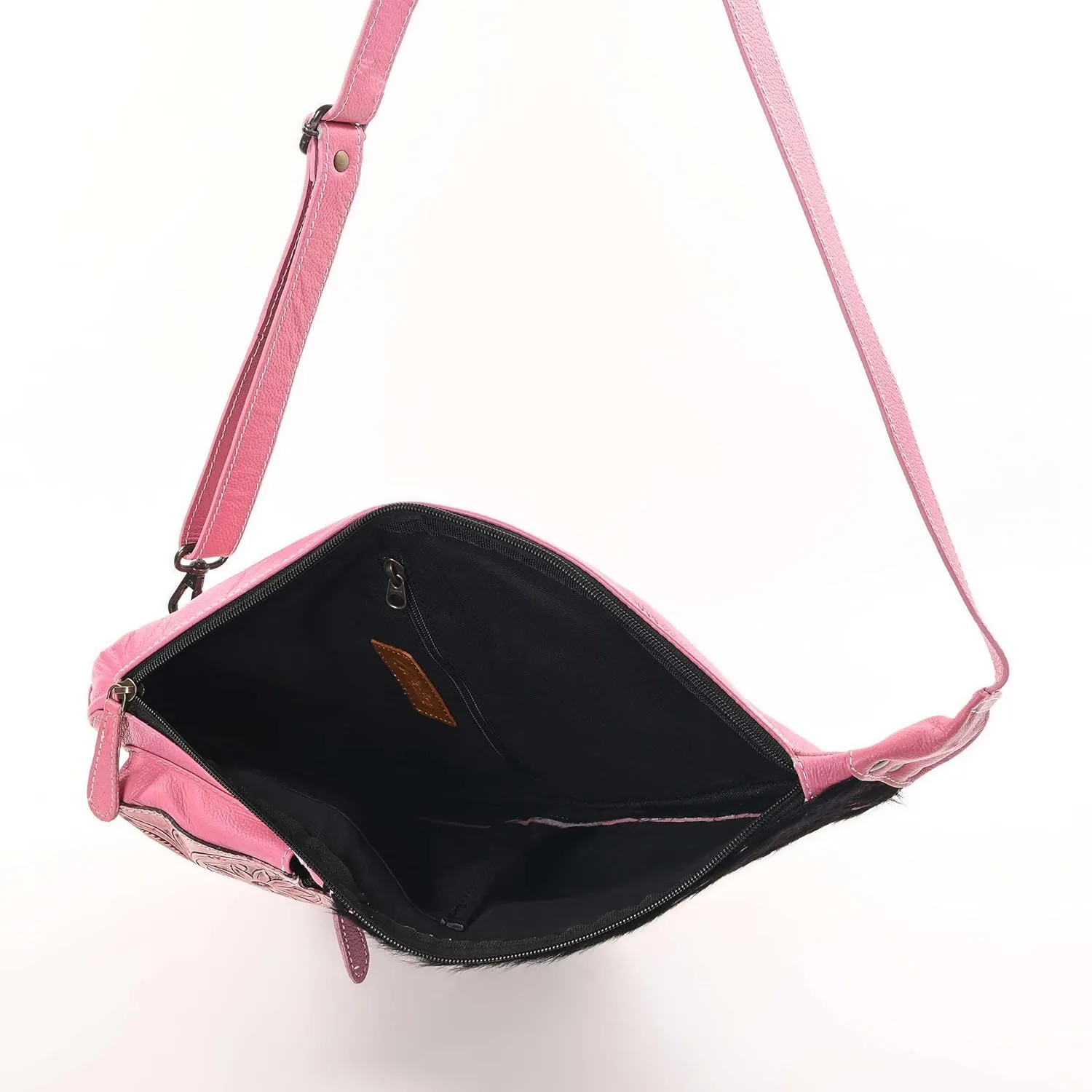 Sunset Serenade Sling Cowhide Hair on Crossbody Bag - Hand Tooled Unisex Sling Backpack