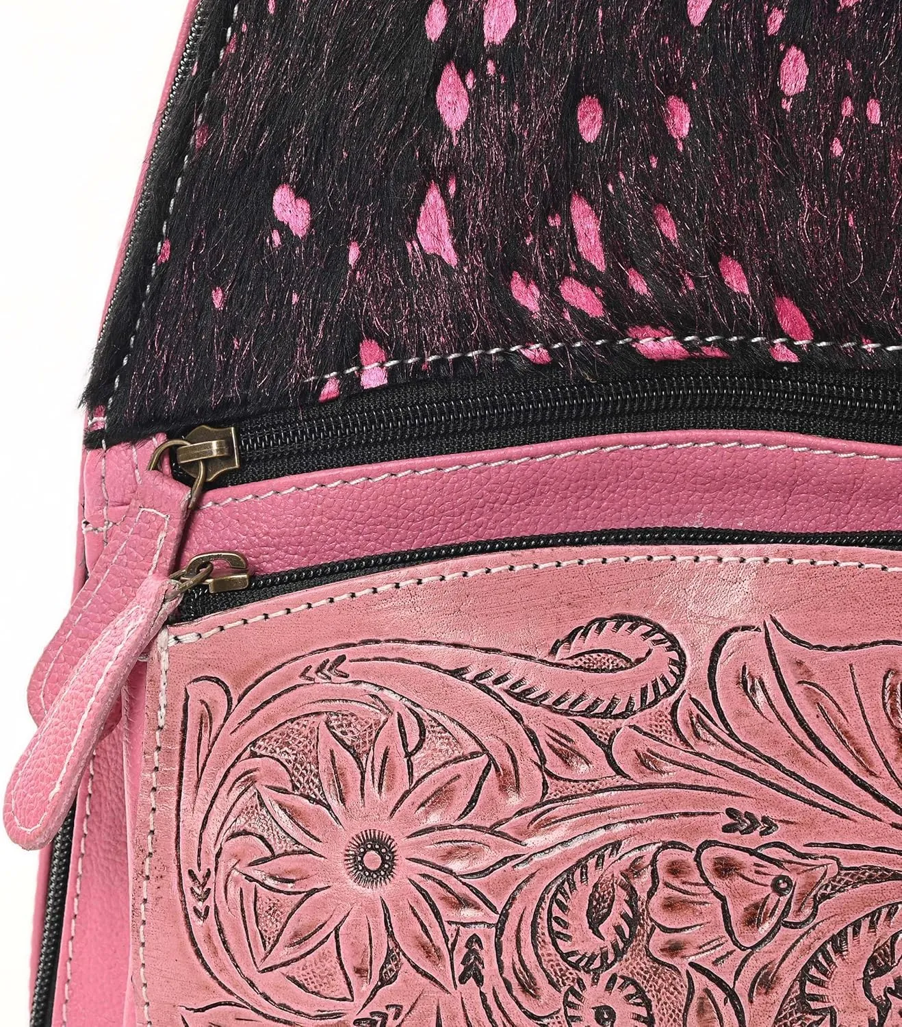 Sunset Serenade Sling Cowhide Hair on Crossbody Bag - Hand Tooled Unisex Sling Backpack